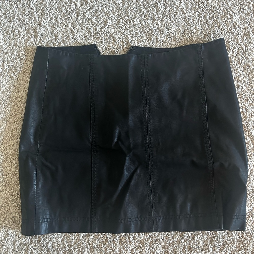 Free People Black Leather Mini Skirt
